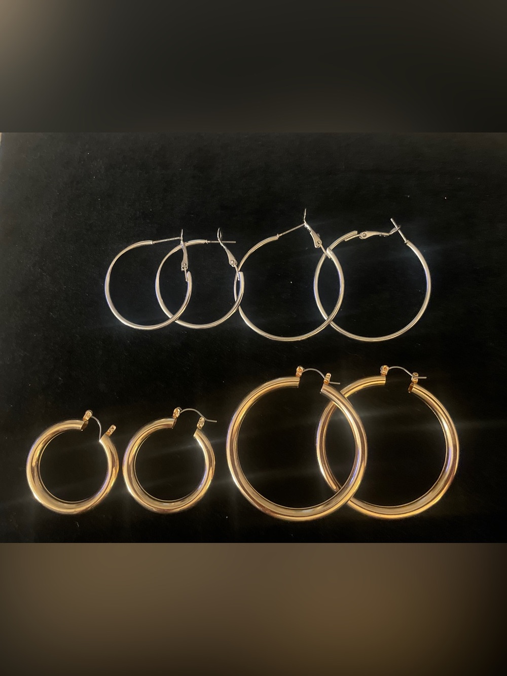 Lot of 4 Classic Gold and Silver Hoop Earring Set, Jewelry! NEW!